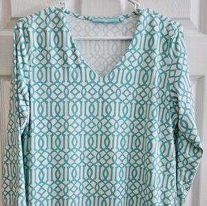Lulu B Medium (Anthony) Tunic Top Aqua White 3/4 Sleeve Activeware